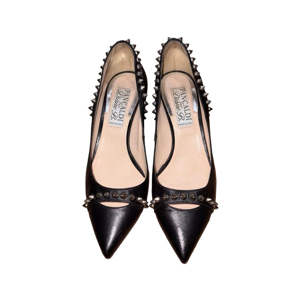 Pancaldi for Diane B. Black Leather Studded Pumps Heels   Size: 36.5 / US 6.5